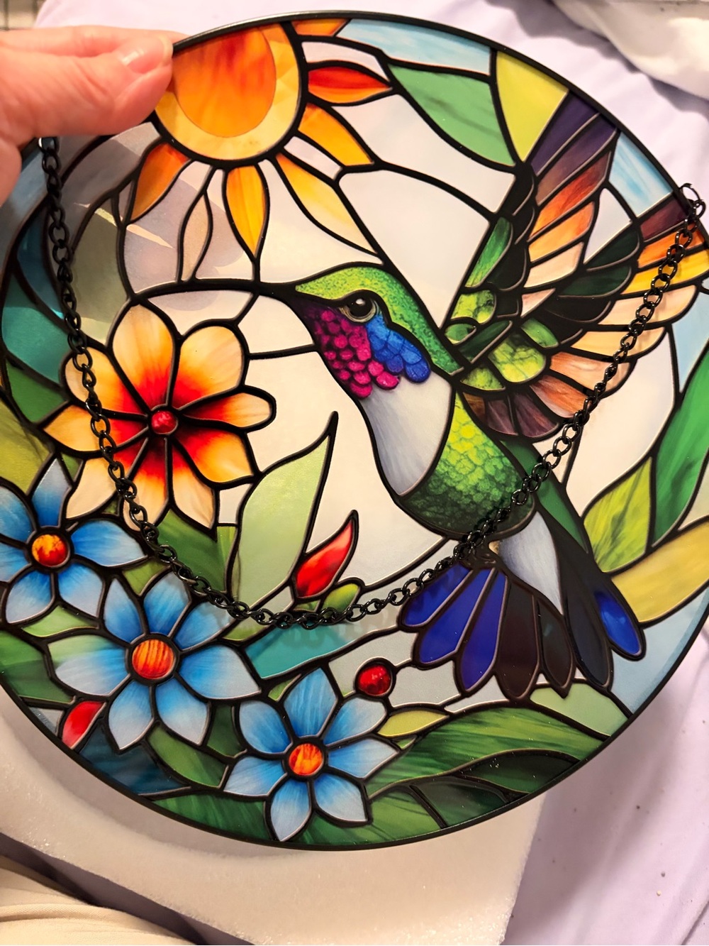 Stained Glass Hummingbird Suncatcher - Green & Blue - Picture 2 of 3